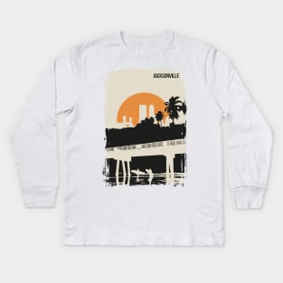 Jacksonville Vintage Minimal Florida Travel Poster Kids Long Sleeve T-Shirt